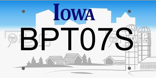 BPT07S Iowa License Plate