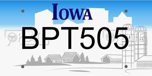 BPT505 Iowa License Plate