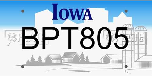 BPT805 Iowa License Plate