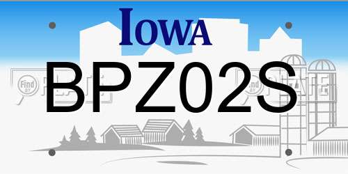 BPZ02S Iowa License Plate