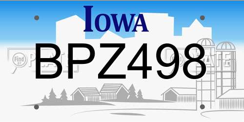 BPZ498 Iowa License Plate