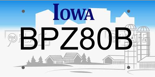 BPZ80B Iowa License Plate