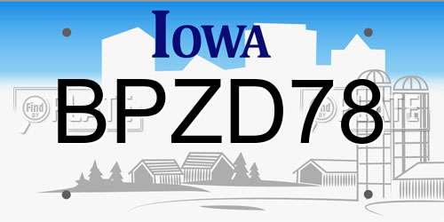 BPZD78 Iowa License Plate