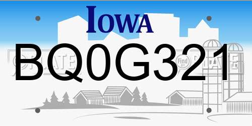 BQ0G321 Iowa License Plate