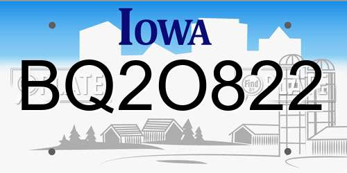 BQ2O822 Iowa License Plate