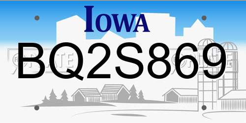 BQ2S869 Iowa License Plate