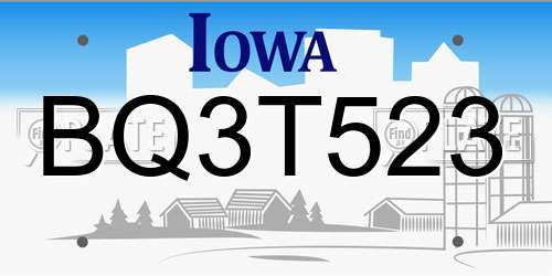 BQ3T523 Iowa License Plate