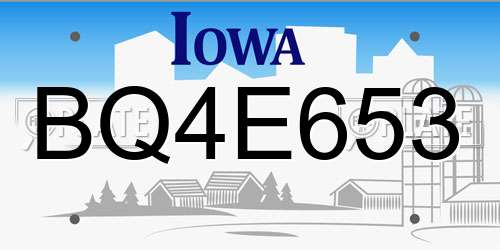 BQ4E653 Iowa License Plate