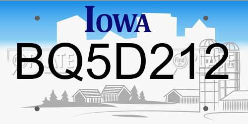 BQ5D212 Iowa License Plate