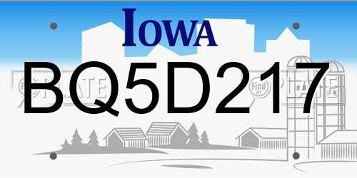 BQ5D217 Iowa License Plate