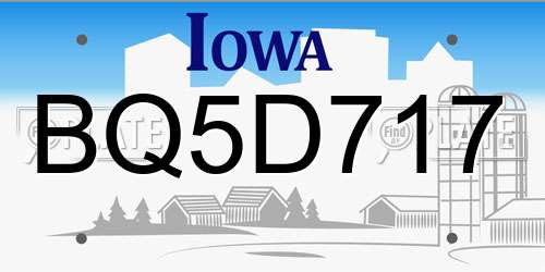 BQ5D717 Iowa License Plate
