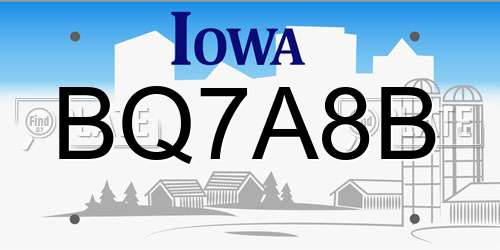 BQ7A8B Iowa License Plate