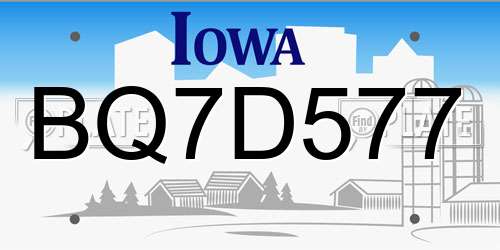 BQ7D577 Iowa License Plate
