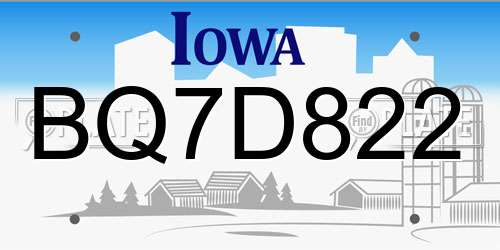 BQ7D822 Iowa License Plate