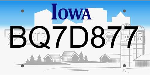 BQ7D877 Iowa License Plate