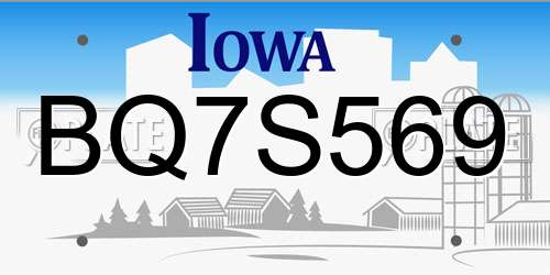 BQ7S569 Iowa License Plate