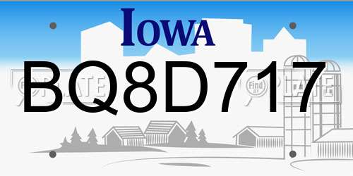 BQ8D717 Iowa License Plate