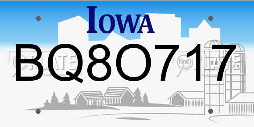 BQ8O717 Iowa License Plate