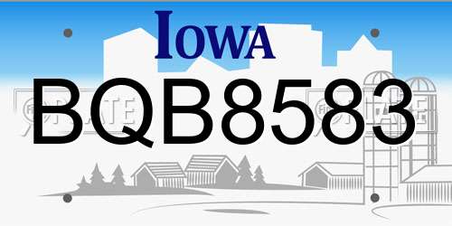 BQB8583 Iowa License Plate