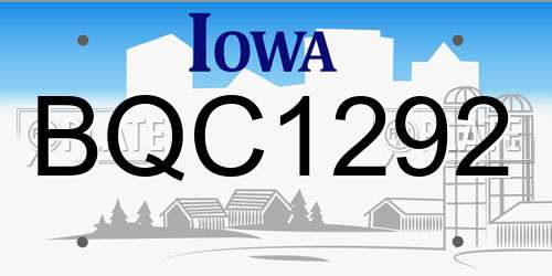 BQC1292 Iowa License Plate
