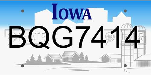 BQG7414 Iowa License Plate