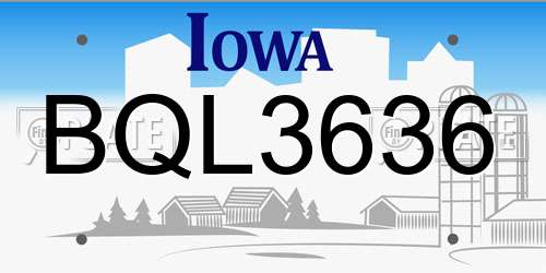 BQL3636 Iowa License Plate