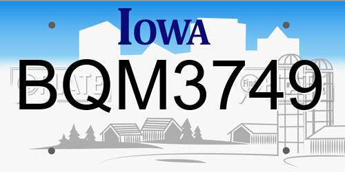 BQM3749 Iowa License Plate