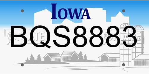 BQS8883 Iowa License Plate