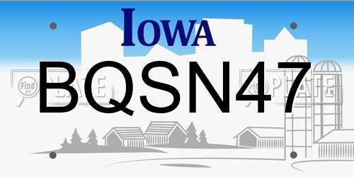 BQSN47 Iowa License Plate