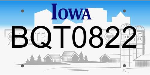 BQT0822 Iowa License Plate