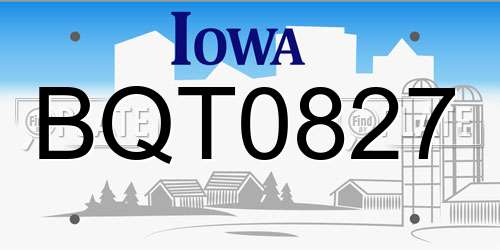 BQT0827 Iowa License Plate