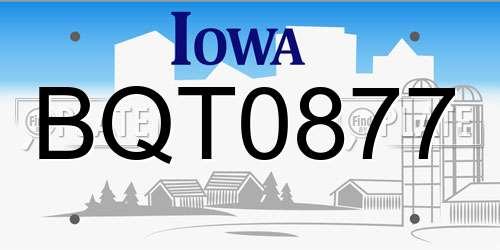 BQT0877 Iowa License Plate