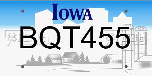 BQT455 Iowa License Plate