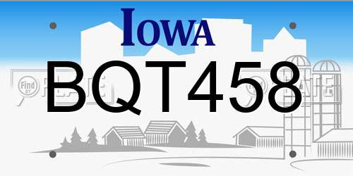 BQT458 Iowa License Plate