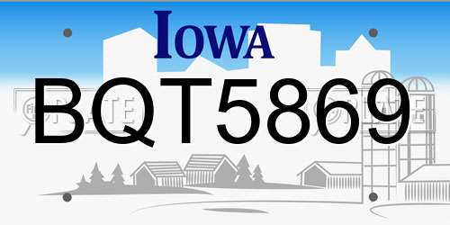 BQT5869 Iowa License Plate