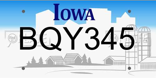 BQY345 Iowa License Plate