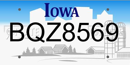 BQZ8569 Iowa License Plate