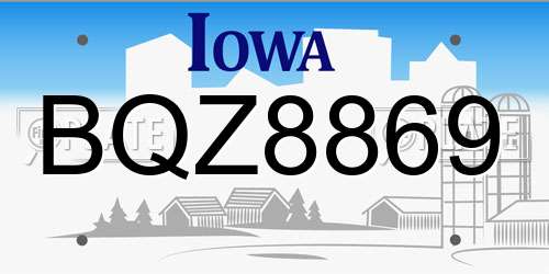 BQZ8869 Iowa License Plate