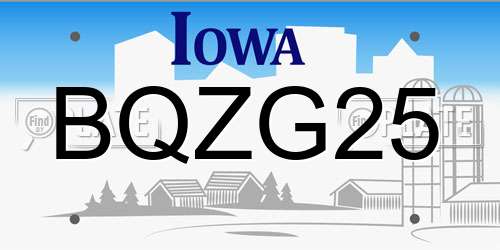 BQZG25 Iowa License Plate
