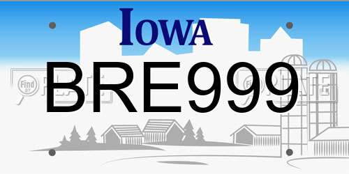 BRE999 Iowa License Plate