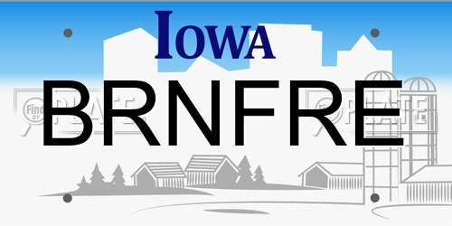 BRNFRE Iowa License Plate