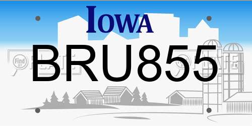 BRU855 Iowa License Plate