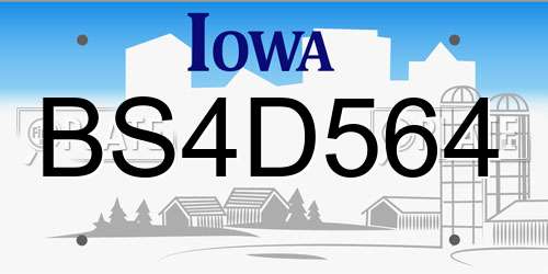 BS4D564 Iowa License Plate