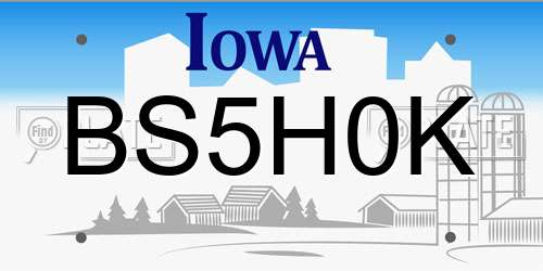 BS5H0K Iowa License Plate