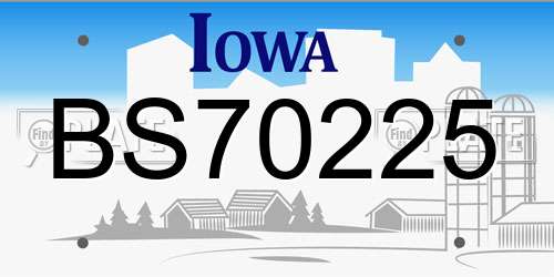 BS70225 Iowa License Plate