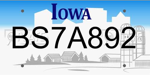 BS7A892 Iowa License Plate