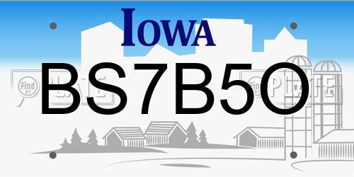 BS7B5O Iowa License Plate