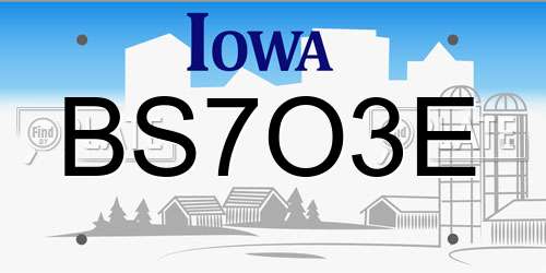 BS7O3E Iowa License Plate