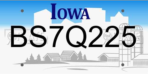 BS7Q225 Iowa License Plate
