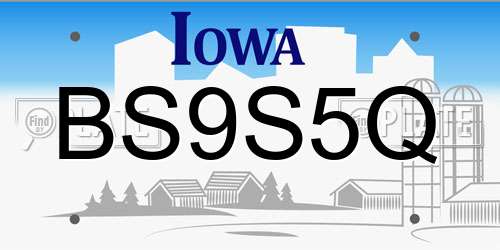 BS9S5Q Iowa License Plate
